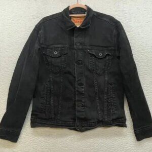 Levis Jacket Mens Medium Black Denim Trucker Type III Classic Stretch Flex Jean